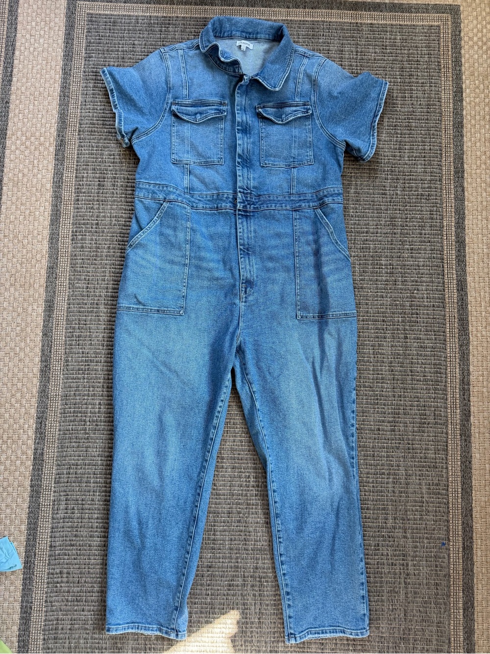 Good American Blue Denim Short-Sleeve Jumpsuit